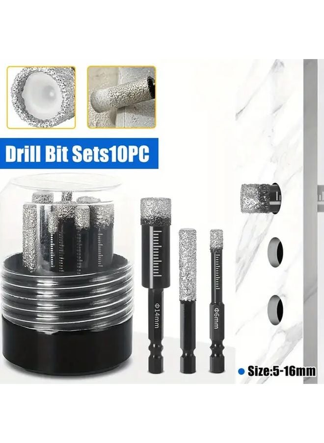 10Pcs Diamond Drill Bit and Grinding Rod Set for Ceramic Tile Glass Marble Hex Shank - Image 2