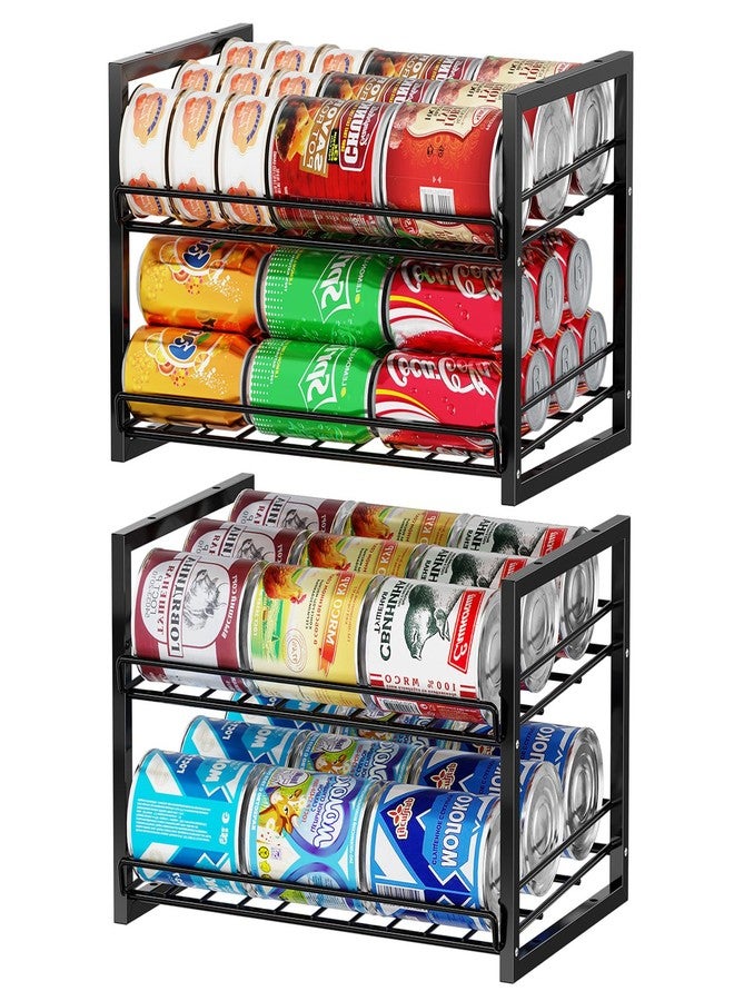 MWQ 2-Tier Can Organizer Holder, Stackable Can Dispenser Holds Up to 60 Cans for Pantry, Kitchen, Canned Food Storage Rack for Various Canned Food Drinks, Black, 2 Pack - Image 1