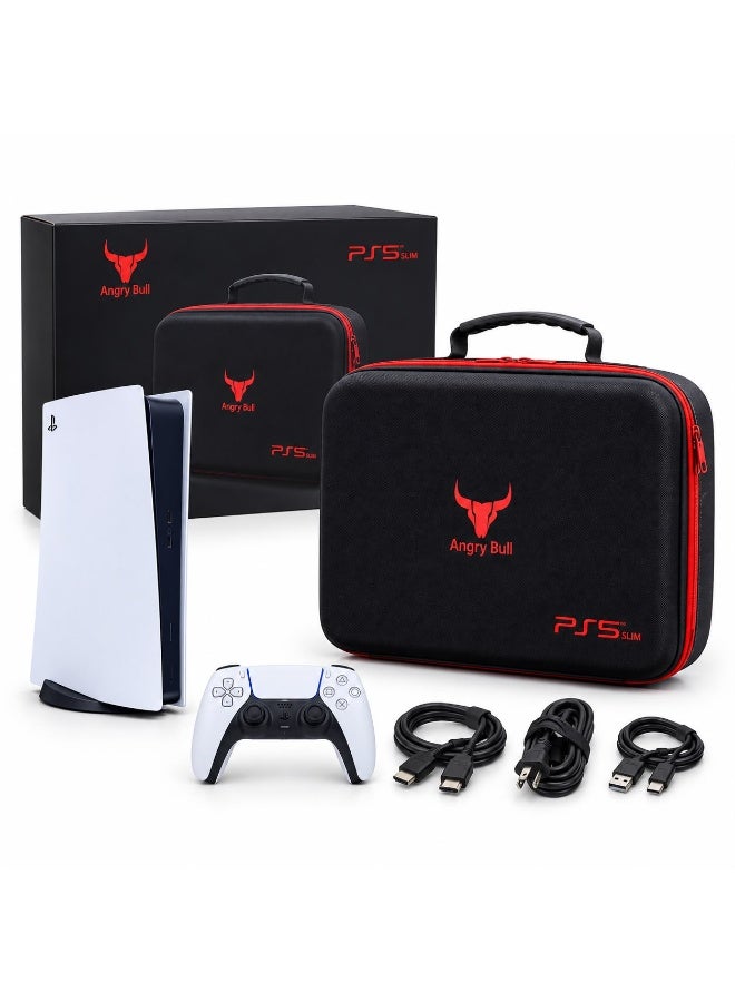 Angry Bull Hard Shell Travel Carrying Case for PS5 Slim Console, Controller & Accessories - Black/Red - Image 1