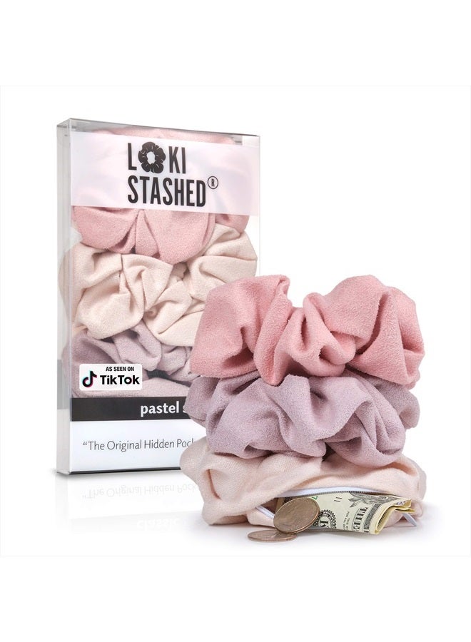 LokiStashed 3-PACK Suede Hair Tie Scrunchies for VSCO Girls & Women, THE ORIGINAL HIDDEN POCKET SCRUNCHIE with Zipper Pocket Storage, Accessories, Small Items, Keys, Money (Pastel) - Image 1
