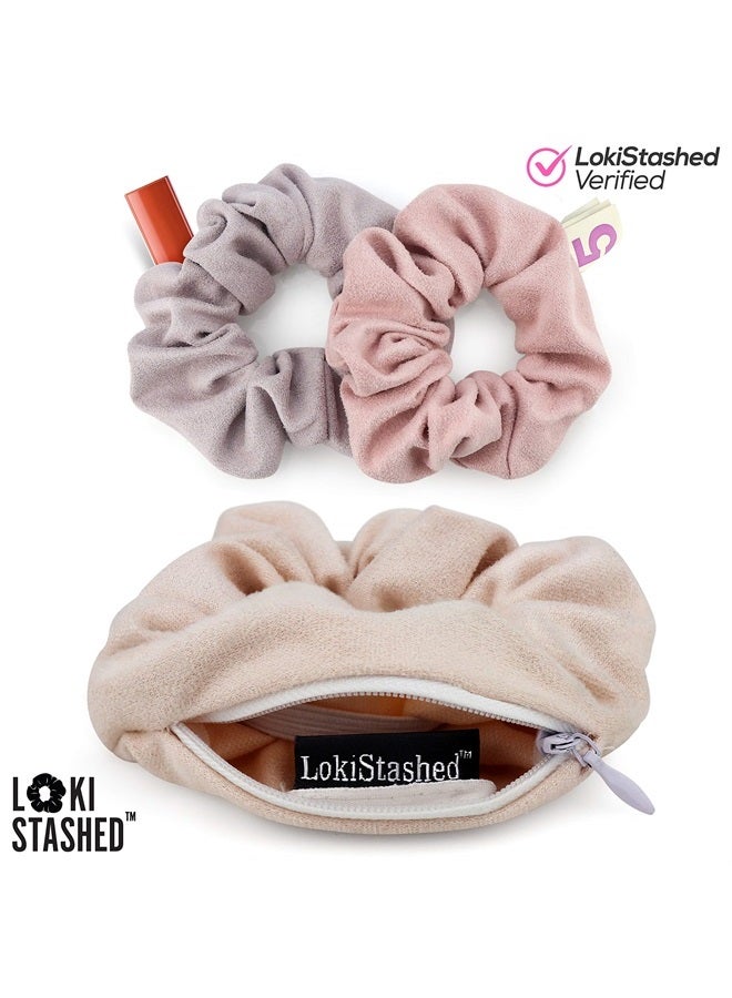 LokiStashed 3-PACK Suede Hair Tie Scrunchies for VSCO Girls & Women, THE ORIGINAL HIDDEN POCKET SCRUNCHIE with Zipper Pocket Storage, Accessories, Small Items, Keys, Money (Pastel) - Image 3
