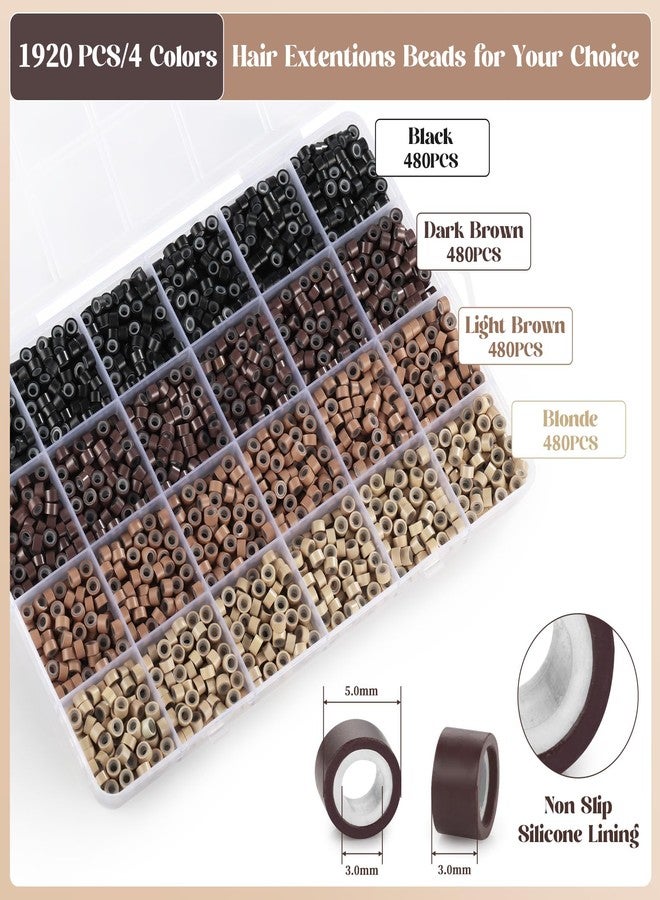 Funtopia Silicone Beads for Hair Extensions, 1920pcs 4 Colors 5mm Hair Extension Beads, Silicone Lined Micro Rings Links, Hair Tinsel Bead for Hair Styling (Black-Dark Brown-Light Brown-Blonde) - Image 2