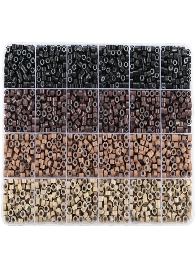Funtopia Silicone Beads for Hair Extensions, 1920pcs 4 Colors 5mm Hair Extension Beads, Silicone Lined Micro Rings Links, Hair Tinsel Bead for Hair Styling (Black-Dark Brown-Light Brown-Blonde) - Image 1