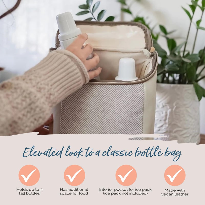 Itzy Ritzy Insulated Bottle Bag â€“ Keeps Bottles Warm or Cool - Holds 3 Bottles & Features Interior Pocket for Ice Pack (Not Included), Vanilla Latte - Image 3