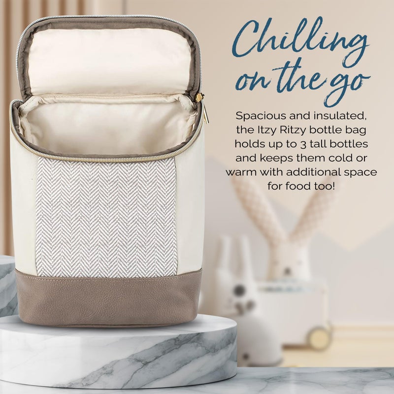 Itzy Ritzy Insulated Bottle Bag â€“ Keeps Bottles Warm or Cool - Holds 3 Bottles & Features Interior Pocket for Ice Pack (Not Included), Vanilla Latte - Image 5
