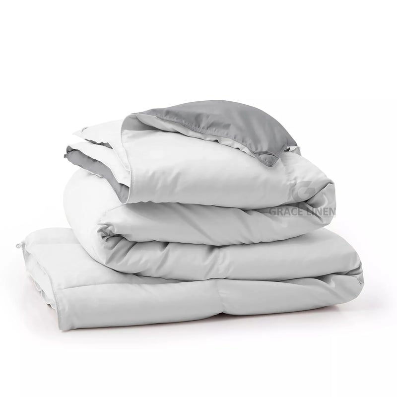 Grace Linen 400 GSM Heavy Winter Comforter for Double Bed Size 90X100 Reversible Restful Sleep Soft Microfiber Double Bed ComforterQuiltDuvetBlanket WhiteSilver Grey - Image 4