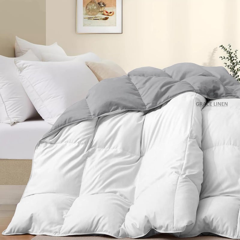 Grace Linen 400 GSM Heavy Winter Comforter for Double Bed Size 90X100 Reversible Restful Sleep Soft Microfiber Double Bed ComforterQuiltDuvetBlanket WhiteSilver Grey - Image 3