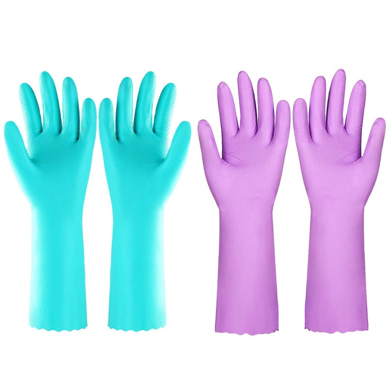Elgood Reusable Dishwashing Cleaning Gloves with Latex free Cotton liningKitchen Gloves 2 PairsPurpleblue Medium