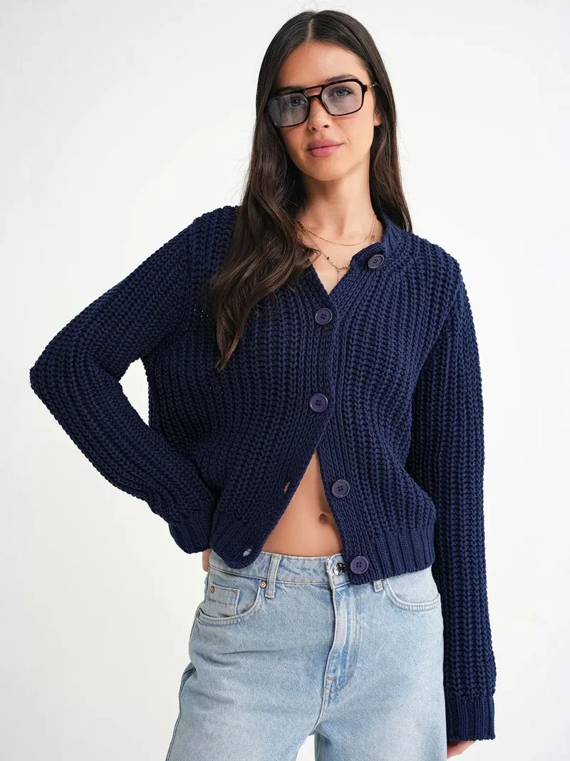 ميكسراي Mixray Textured Ribbed Knit Cardigan with Buttons
