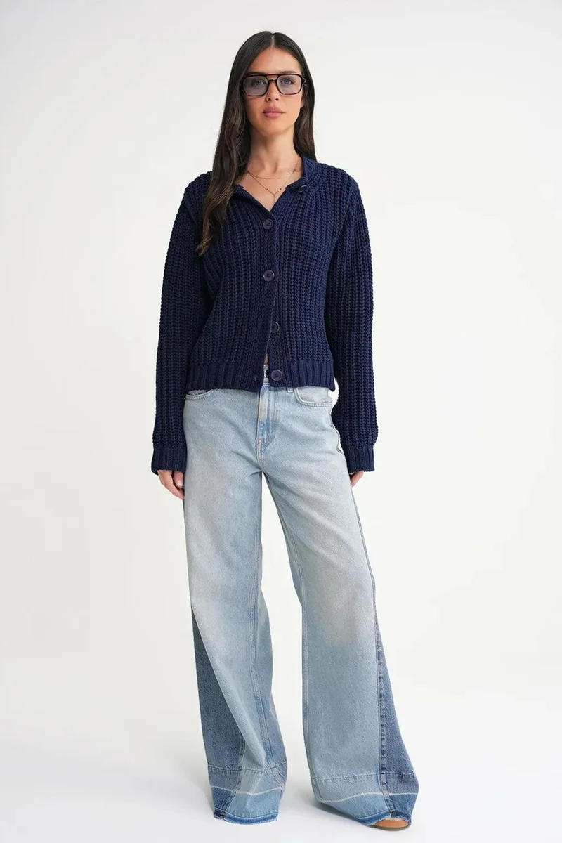Mixray Mixray Textured Ribbed Knit Cardigan with Buttons
