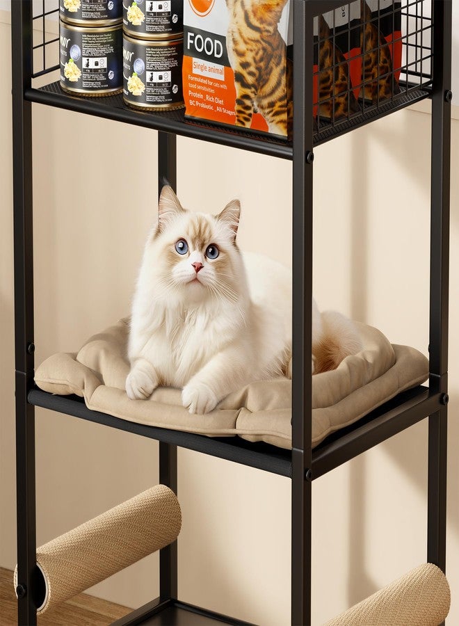 Canyave 4in1 Cat Furniture Stand with Cat Scratching Post, Cat Food Bowls, Cats Bed Platform, Cats Food Storage Organizer, All in One Pet Furniture for Small Space (Black) - Image 4