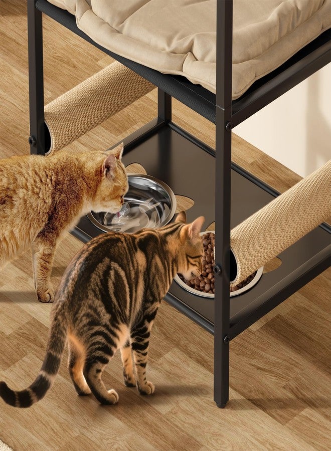 Canyave 4in1 Cat Furniture Stand with Cat Scratching Post, Cat Food Bowls, Cats Bed Platform, Cats Food Storage Organizer, All in One Pet Furniture for Small Space (Black) - Image 5