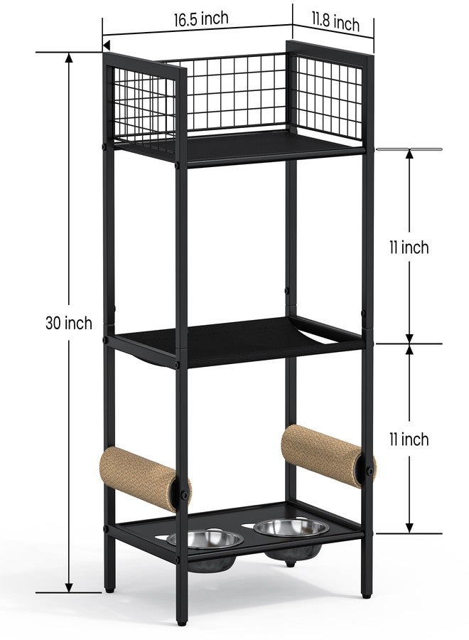 Canyave 4in1 Cat Furniture Stand with Cat Scratching Post, Cat Food Bowls, Cats Bed Platform, Cats Food Storage Organizer, All in One Pet Furniture for Small Space (Black) - Image 2