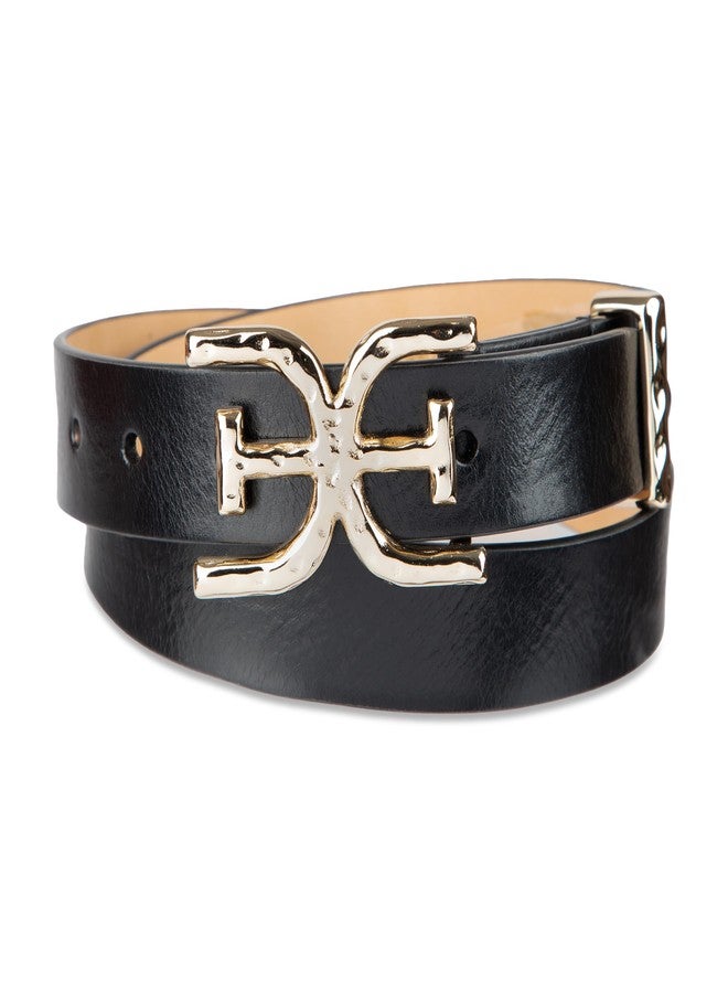Sam Edelman Women's Hammered Double-E Plaque Buckle, Black, Small - Image 1