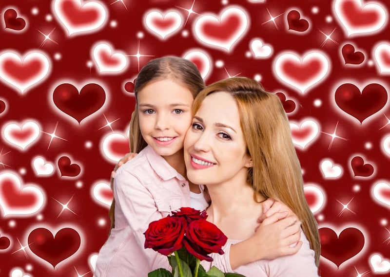 CYLYH 8x6FTValentine's Day Backdrop Red Heart Photo Backdrop 90s Background Mother's Day Backdrop Women Men Happy Birthday Party Photography Background - Image 2