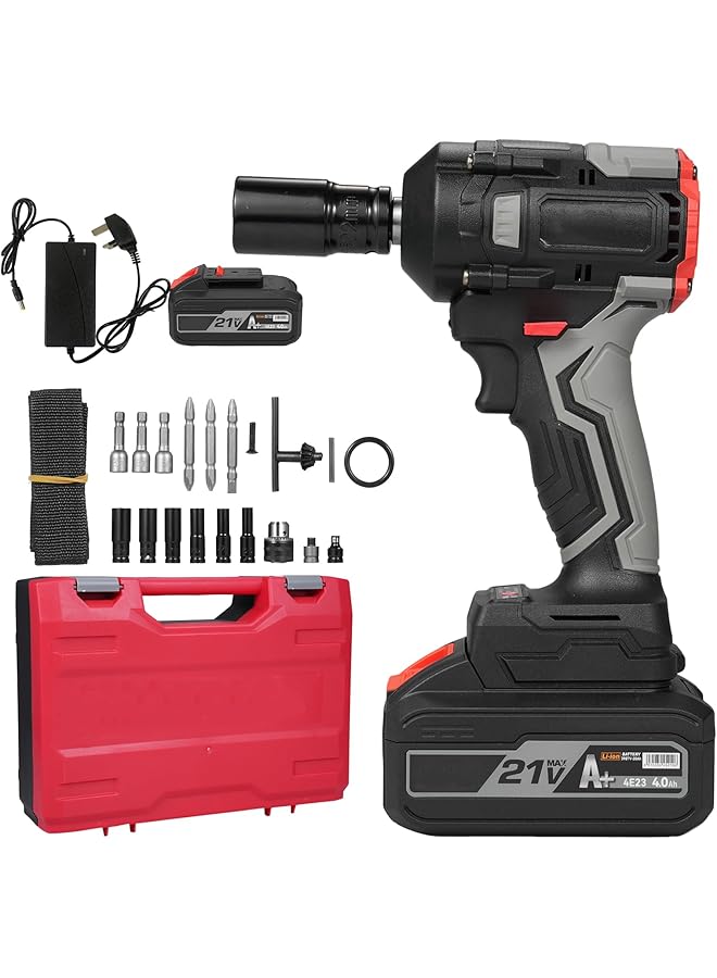 erorex 21V Cordless Impact Wrench Max Torque 350N.M Brushless Impact Driver 1 2 Inch Household Electric Impact Wrench With 4.0Ah Battery And Stepless Speed Adjustment Comes With 17Pcs Accessories - Image 1