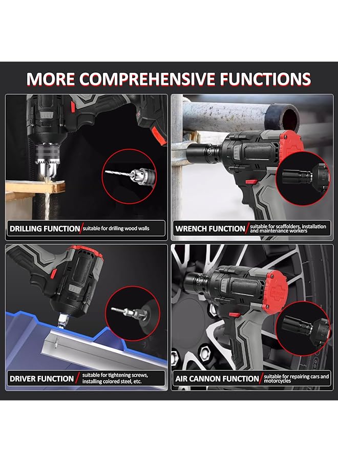 erorex 21V Cordless Impact Wrench Max Torque 350N.M Brushless Impact Driver 1 2 Inch Household Electric Impact Wrench With 4.0Ah Battery And Stepless Speed Adjustment Comes With 17Pcs Accessories - Image 2