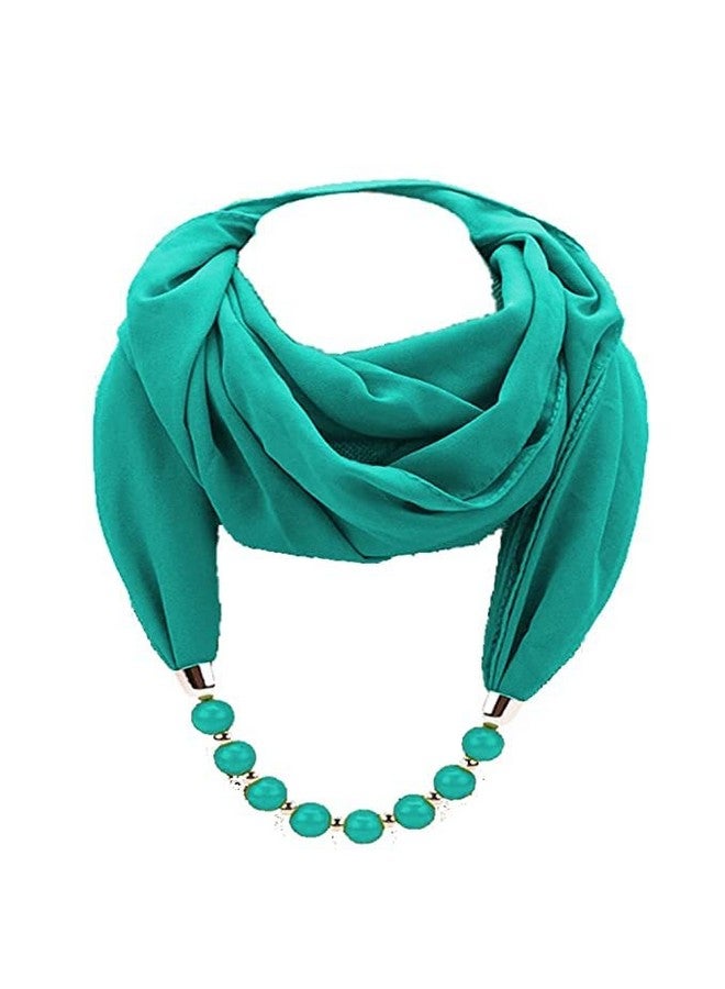 Krystle Girl's Scarf Crystal Bead Pendant Accessory Necklace Soft Scarves Stoels Muffler (Sea Green) - Image 1