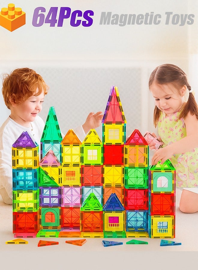 DUNELIFE 64-Piece Magnetic Toys For Kids, Toddlers Magnetic Building Blocks Set Cubes Strong Magnetism, Construction Stacking Puzzle Game Stimulate Creativity In Adults And Children - Image 1