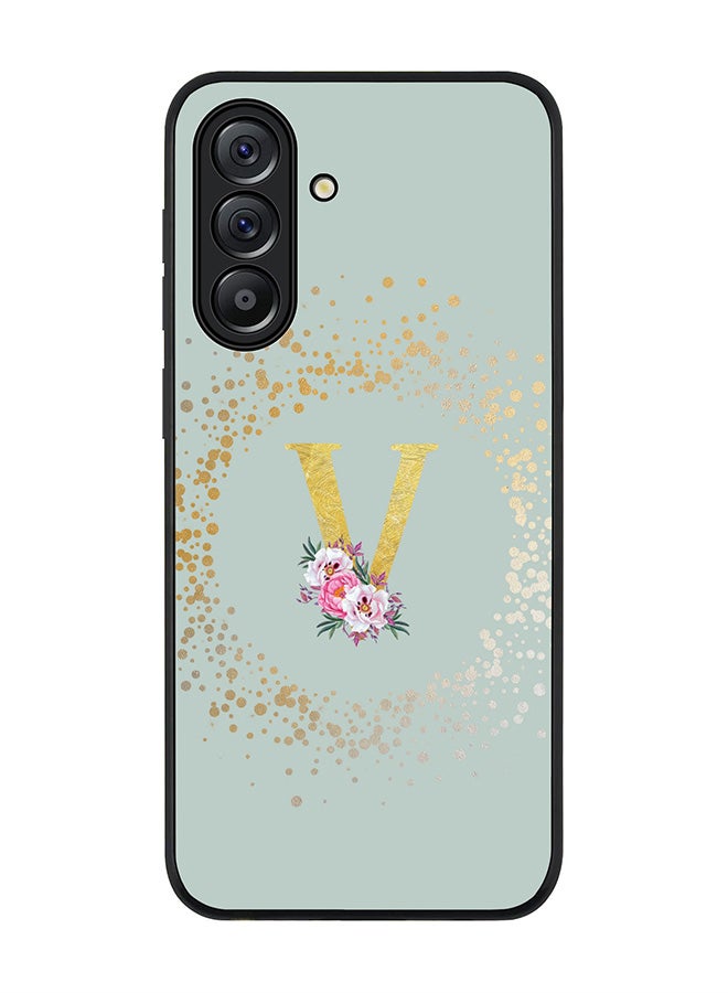 Stylizedd For Samsung Galaxy A56 5G Case,Slim fit Camera Protection, Shockproof Thin Phone cover  - Custom Monogram Floral - V  (Light Grey )  - Image 1