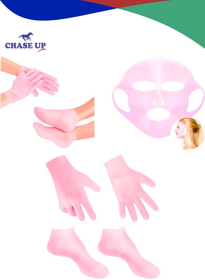 Chase Up Silicone Gel Moisturizing Set, Foot Socks and Face Mask, Reusable Spa Treatment for Dry Skin and Anti-Wrinkle Care - Image 1