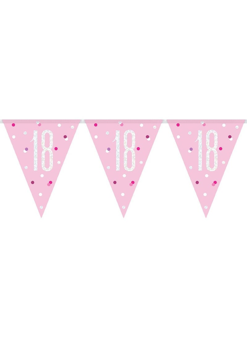 Unique 18-Years Pennant Garland Pink Silver Holographic Plastic 274cm - Image 1