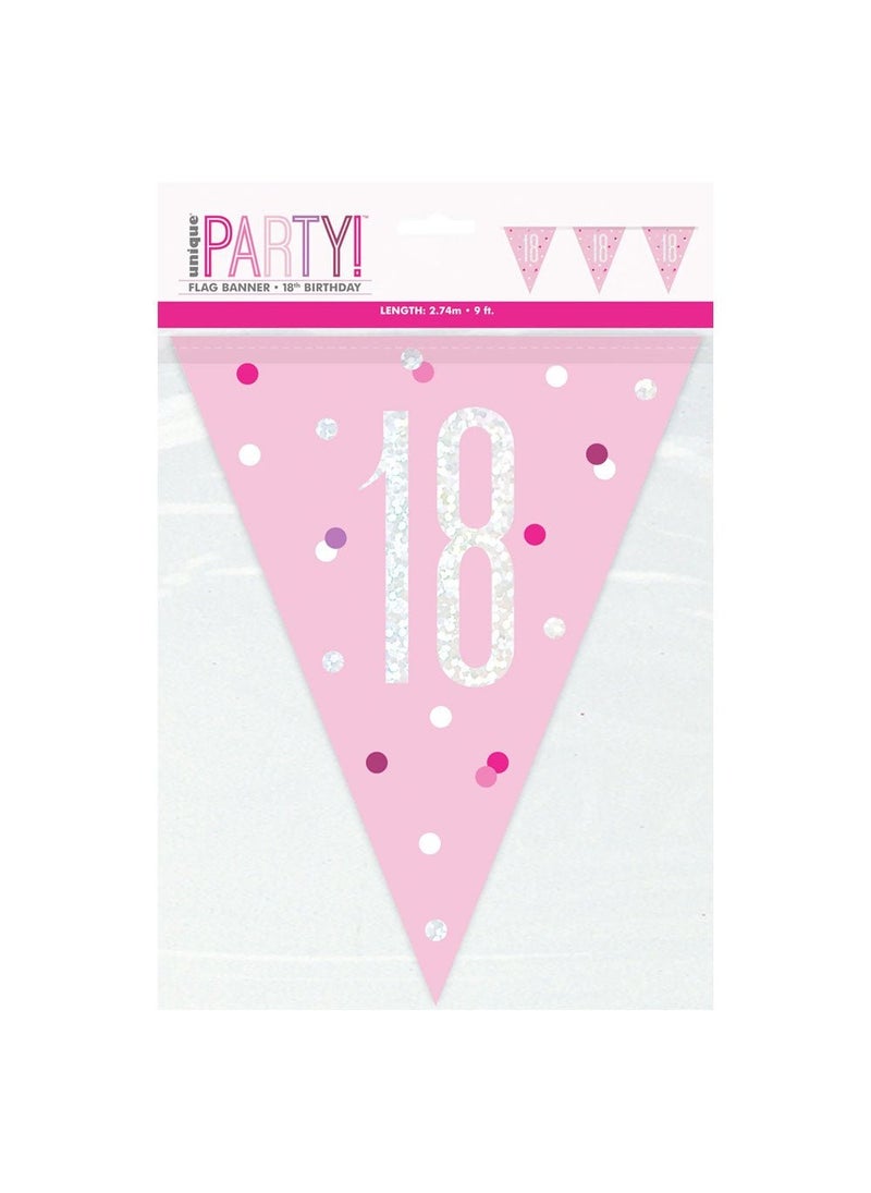 Unique 18-Years Pennant Garland Pink Silver Holographic Plastic 274cm - Image 2