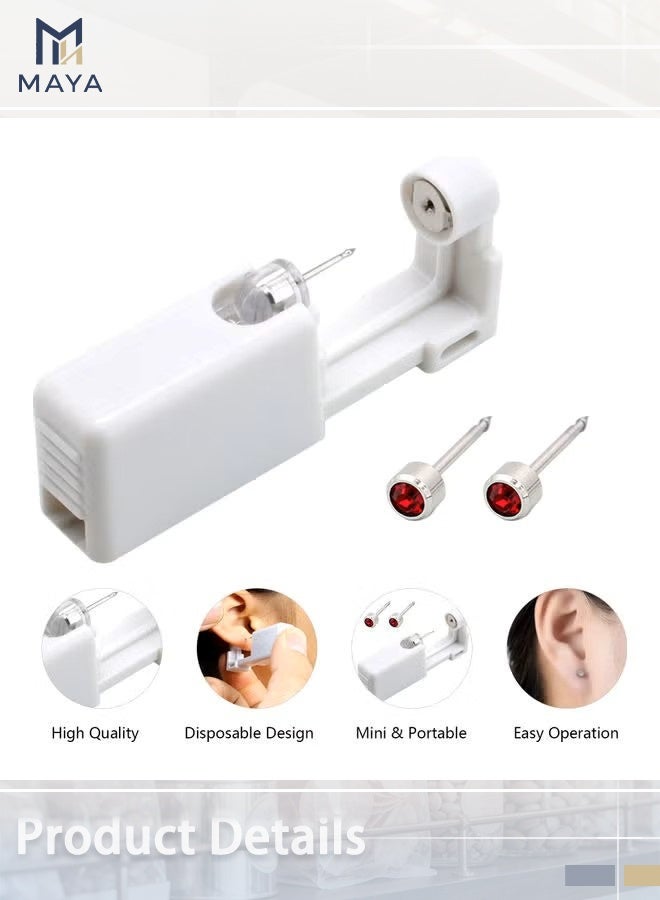 2-Piece Self Ear Piercing Disposable Tool Kit with Ear Studs Red/Silver - Image 2