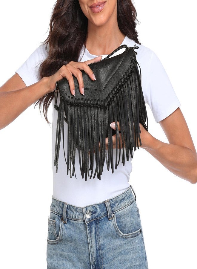 HDE Women's PU Leather Hobo Fringe Crossbody Tassel Purse Vintage Small Handbag - Image 2