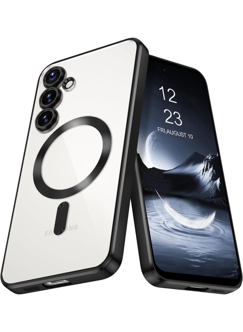 جراب مغناطيسي شفاف لهاتف سامسونج جالاكسي S25 FE مع واقي عدسة الكاميرا، متوافق مع ماج سيف، مصنوع من مادة TPU ناعمة مطلية بالكهرباء، مقاوم للصدمات والخدوش. - Image 1