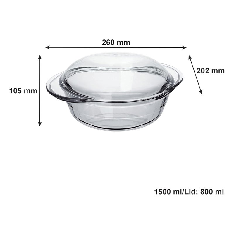 Marinex Medium Glass Casserole with Lid 2.3L, Oven Safe Transparent Bakeware for Lasagna, Cakes, Brownies, Roasting & Casseroles  Heat Resistant Durable Glass Dish for Home & Kitchen - Image 3