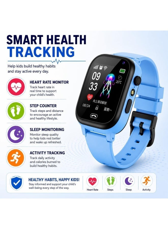 ساعة ذكية للأطفال بشاشة 1.85 بوصة، ومتتبع GPS، ومراقب معدل ضربات القلب، ومقاومة للماء IP68، و12 لعبة للأولاد والبنات من 3 إلى 12 عامًا - Image 4