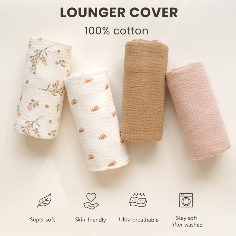 Konssy Muslin Baby Lounger Cover 2 Pack, 100% Cotton Newborn Lounger Cover, Soft and Breathable Baby Nest Slipcover for Boys Girls (Pink, Floral) - Image 2