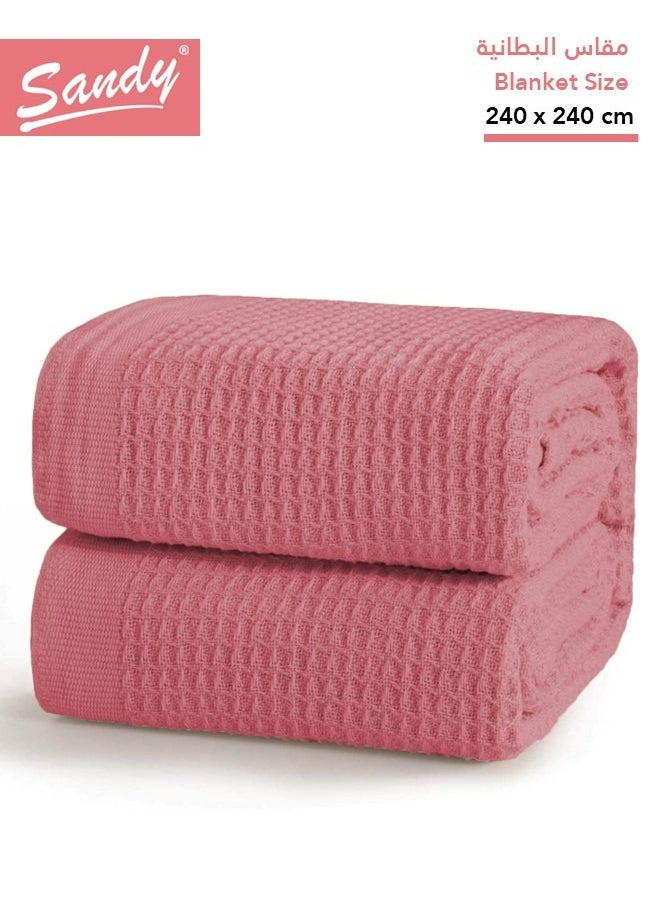 Sandy SANDY Premium 100% Cotton Blanket, soft, breathable thermal blanket and lightweight, Prefect for layering bed, sofa, home decoration and couch, Double size: (240×240 cm), Rosy  - Image 1