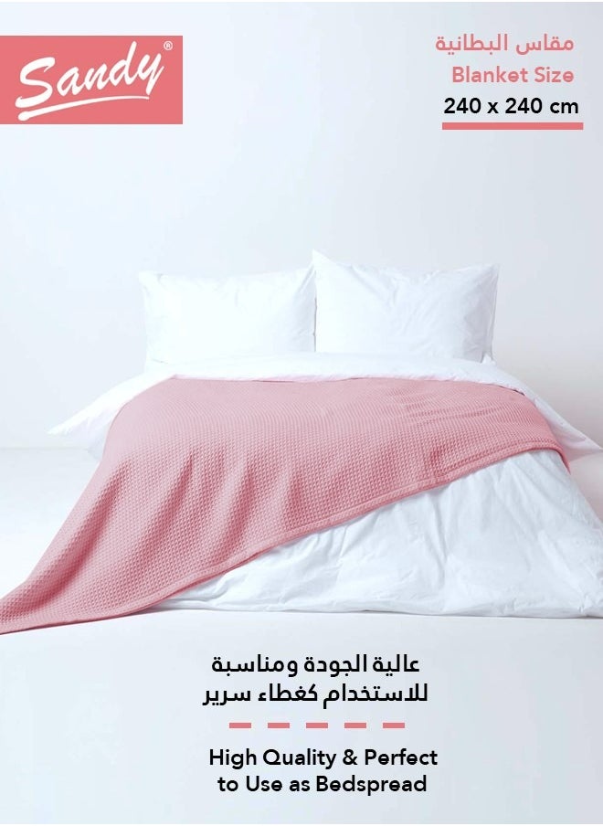 Sandy SANDY Premium 100% Cotton Blanket, soft, breathable thermal blanket and lightweight, Prefect for layering bed, sofa, home decoration and couch, Double size: (240×240 cm), Rosy  - Image 3