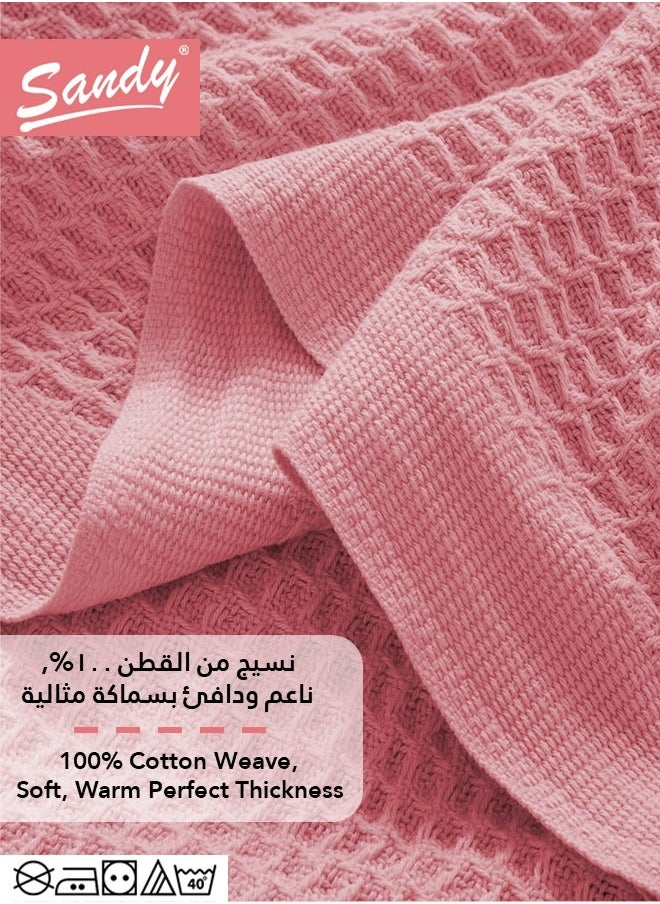 Sandy SANDY Premium 100% Cotton Blanket, soft, breathable thermal blanket and lightweight, Prefect for layering bed, sofa, home decoration and couch, Double size: (240×240 cm), Rosy  - Image 4