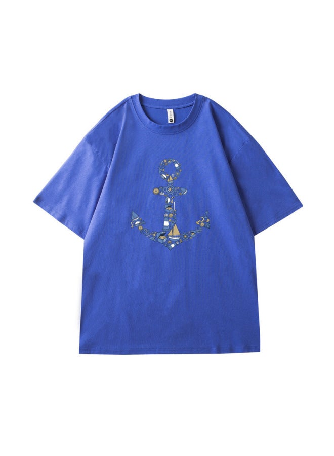 European And American Minimalist Oversized Versatile Mercerized Cotton T-shirt For Men, Summer Loose Solid Color Printed Short-sleeve Breathable T-shirt