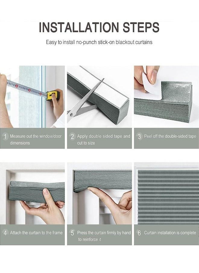 Arabest - Cordless Blackout Temporary Window Blinds Light Filtering Pleated Fabric Shade Room Darkening Shades for Living Room Bathroom Kitchen Office Grey - Image 1