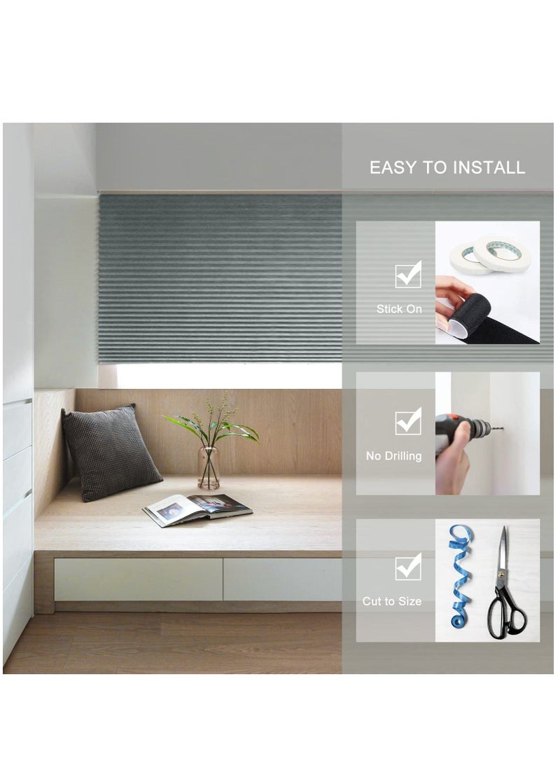 Arabest - Cordless Blackout Temporary Window Blinds Light Filtering Pleated Fabric Shade Room Darkening Shades for Living Room Bathroom Kitchen Office Grey - Image 1