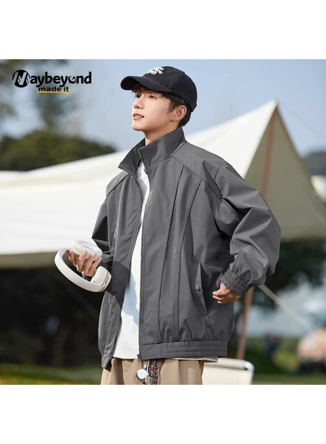 Maybeyond Men's Jacket, Spring Loose Stand-collar Coat, American Trendy Outerwear For Men And Women, Mw01 Dark Green 3XL - Image 3