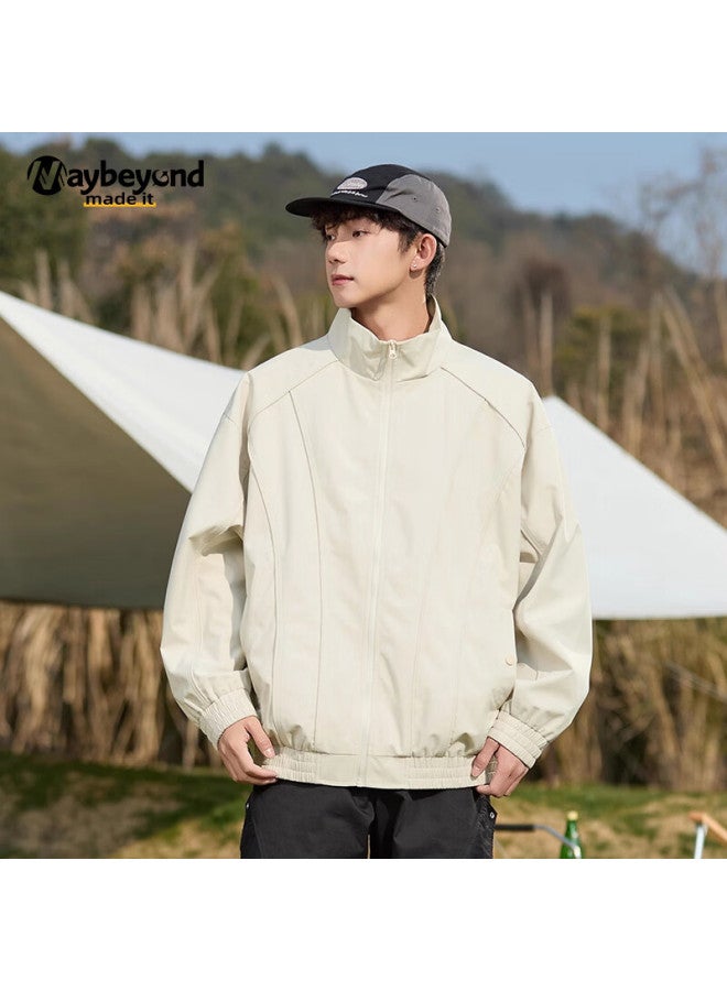 Maybeyond Men's Jacket, Spring Loose Stand-collar Coat, American Trendy Outerwear For Men And Women, Mw01 Dark Green 3XL - Image 2