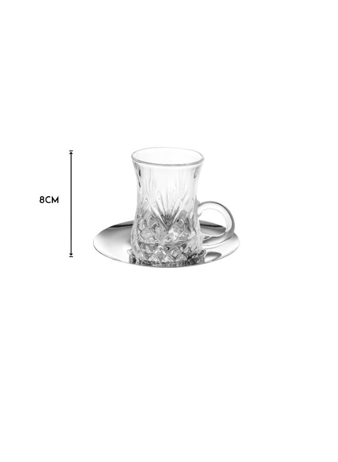 Dania Luxury Turkish Tea & Coffee Set – 6 Crystal Glass Tea Cups, 6 Coffee Cups & 6 Elegant Metal Saucers - Image 5