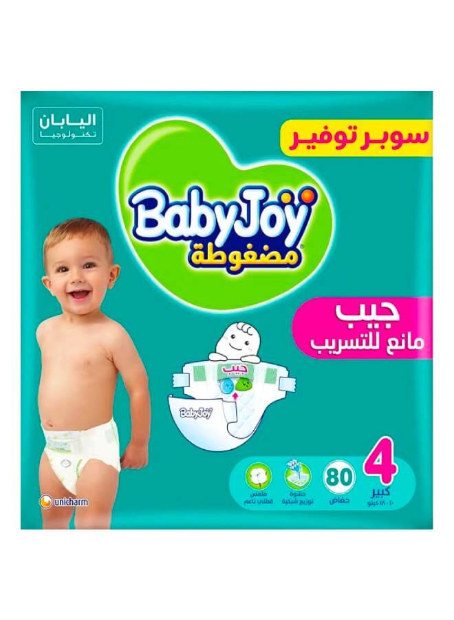بيبي جوي بيبي جوى حفاضات مضغوطة بمانع التسريب الخلفي، مقاس 4، كبير، 10-18 كجم، عبوة السوبر توفير، 80 حفاض - Image 1