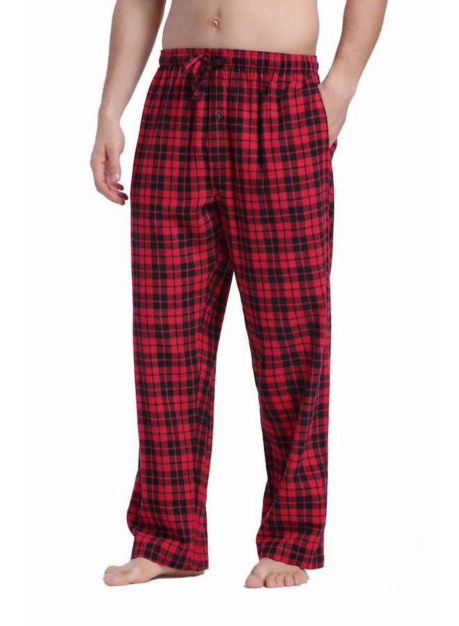CYZ Men's 100% Cotton Super Soft Flannel Plaid Pajama Pants, Black Red Tartan, XXL - Image 2
