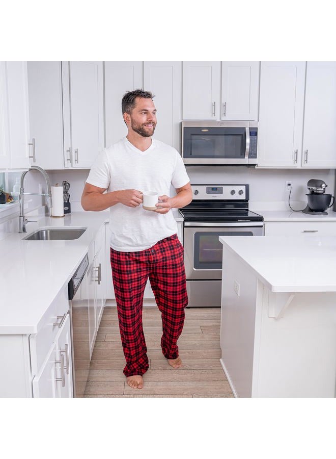 CYZ Men's 100% Cotton Super Soft Flannel Plaid Pajama Pants, Black Red Tartan, XXL - Image 3