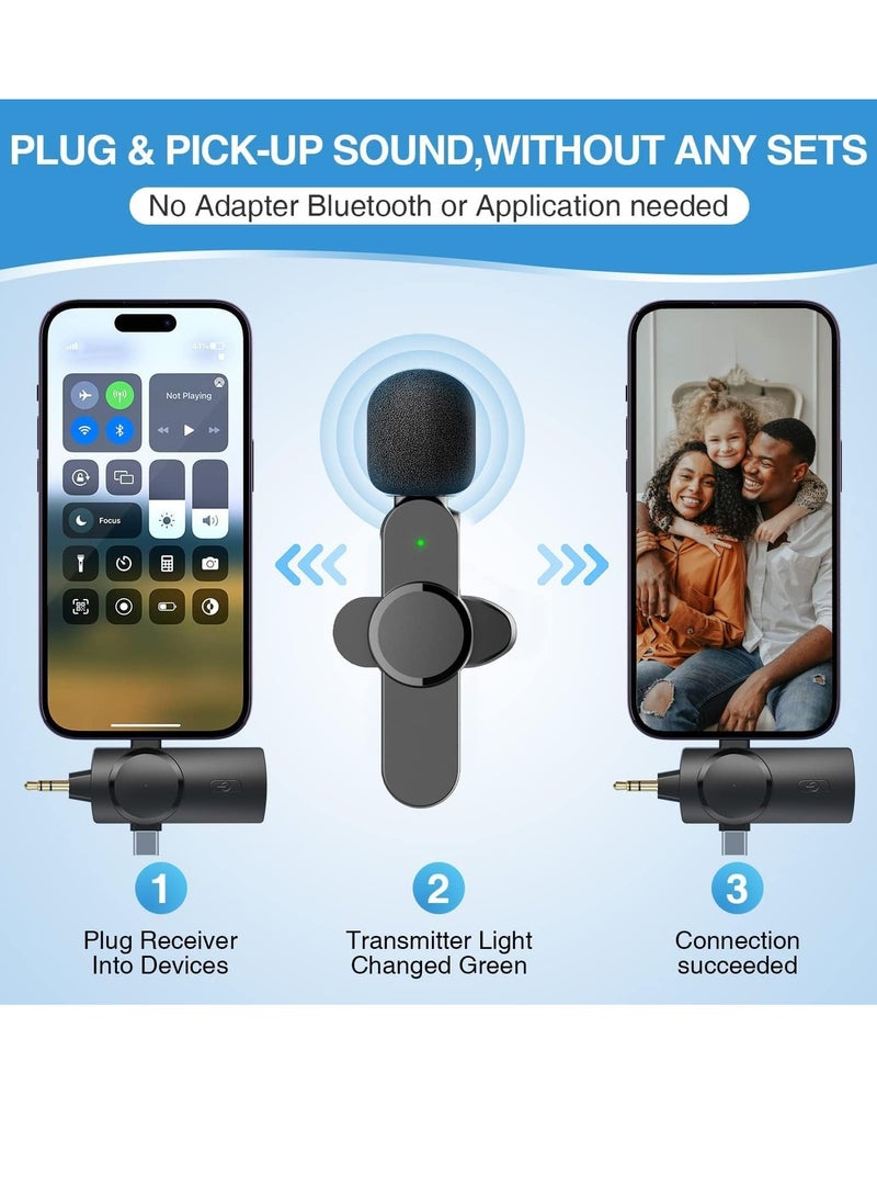 ميكروفون لاسلكي مزدوج من Lavalier لأجهزة iPhone وAndroid وكاميرا، ميكروفونات مزدوجة لاسلكية، تشغيل 2.4G، شريحة مدمجة لتقليل الضوضاء، وقت عمل طويل 7 ساعات لمنشئ شخصين - Image 3