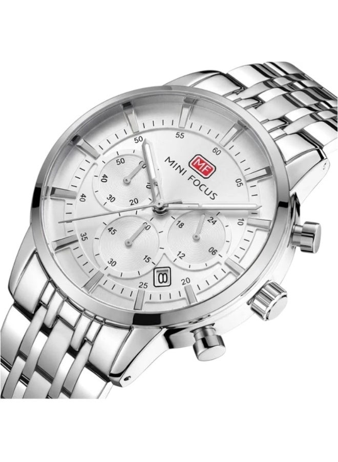 ميني فوكاس ساعة كرونوغراف للرجال ستانلس ستيل فضية اللون بيضاء MF0282G ساعة ميني فوكس - Image 1