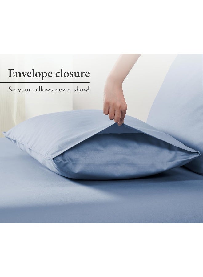 California Design Den California Design Den 100% Cotton Pillowcases Standard Size Set of 2, Soft & Cooling Sateen Weave Cotton Pillowcases (Standard/Queen, Blue) - Image 4