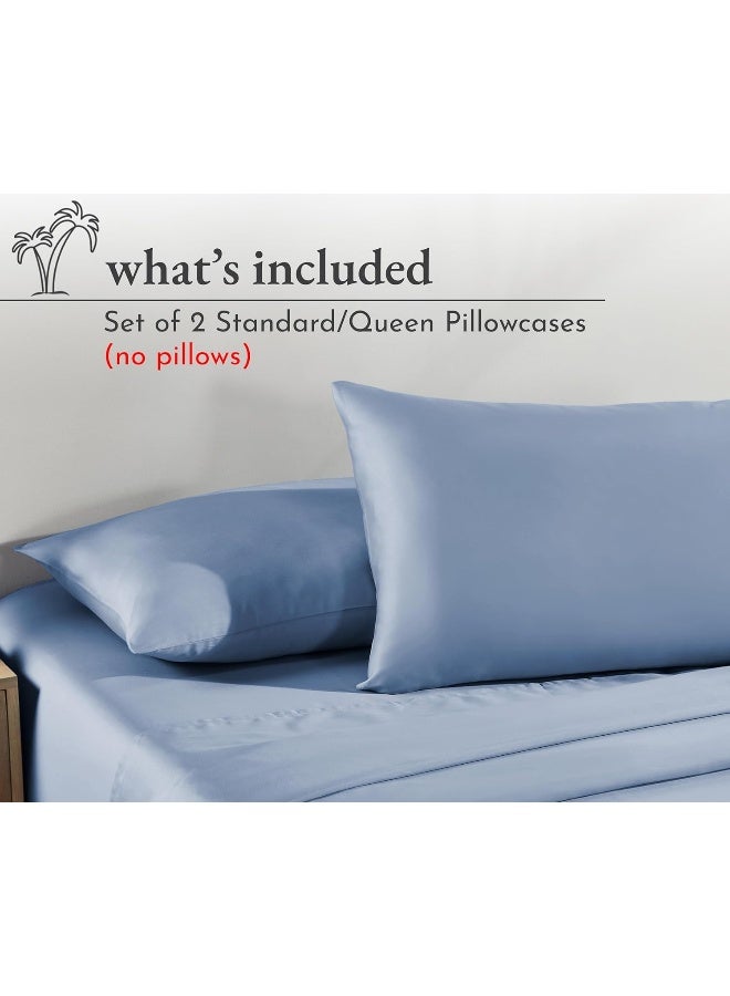 California Design Den California Design Den 100% Cotton Pillowcases Standard Size Set of 2, Soft & Cooling Sateen Weave Cotton Pillowcases (Standard/Queen, Blue) - Image 3