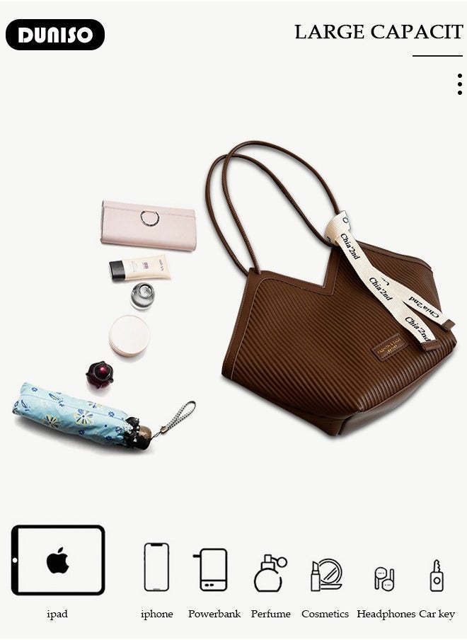 DUNISO Women's Shoulder Tote Bag Faux Leather Handbag for Women Large Capacity Work Bag Messenger Bag, Fashionable Travel Shoulder Bag for Ladies Girls College Students - Image 5